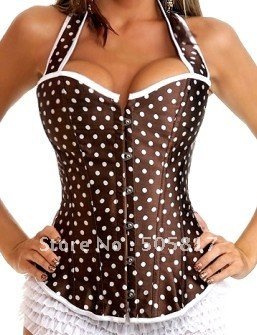 NEW hot!  Adorable polka dot corset halter Sexy women Over Bust corsets bustier sexy lift up shaper Coffe green pink QM5803