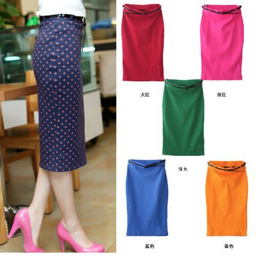 NEW HOT! CANDY COLOR STRETCH SLIM FIT SKIRT WITH BELT drop shipping Free shipping W1295