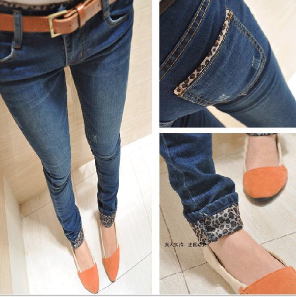 NEW HOT! FREE SHIPPING four seasons fashion retro finishing wearing white leopard low-waist slim skinny women jeans