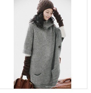 New hot-sale Fashionabe side button hig-collar knitted sweater coat/fashion lady cardigan coat (free shipping)