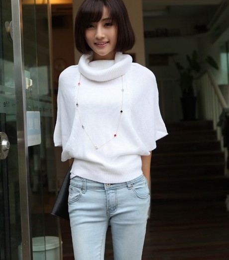 New Hot-selling cotton short-sleeve turn-down neck bat-wing sleeve Women pullover knitted bottoming sweater A28