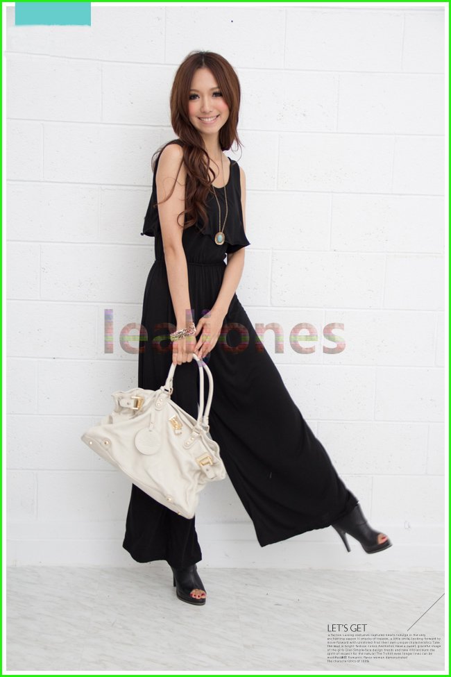 New Korea Style Elegant Ruffles Lady Woman's Sexy Black Flounce Round Collar Jumpsuits tank dress 050