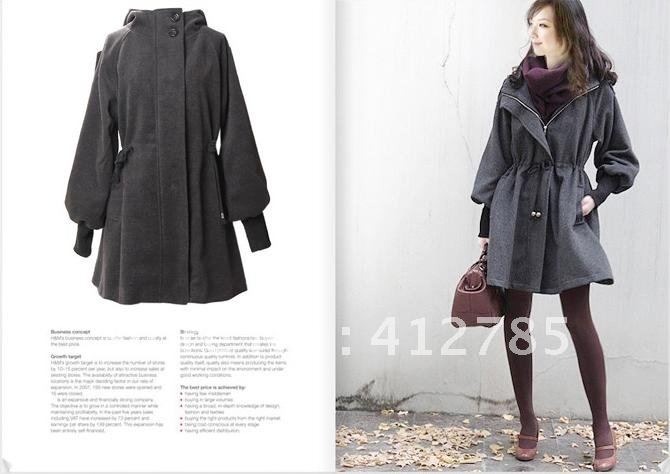 New Korea Style women's winter wool long cotton-padded jacket,fashion female hooded jacket coat, free shipping