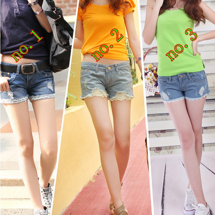 New Korean Denim Hot Pants Low Waist Denim Shorts Women Summer Lace Plus Size Loose Three Style Free Shipping