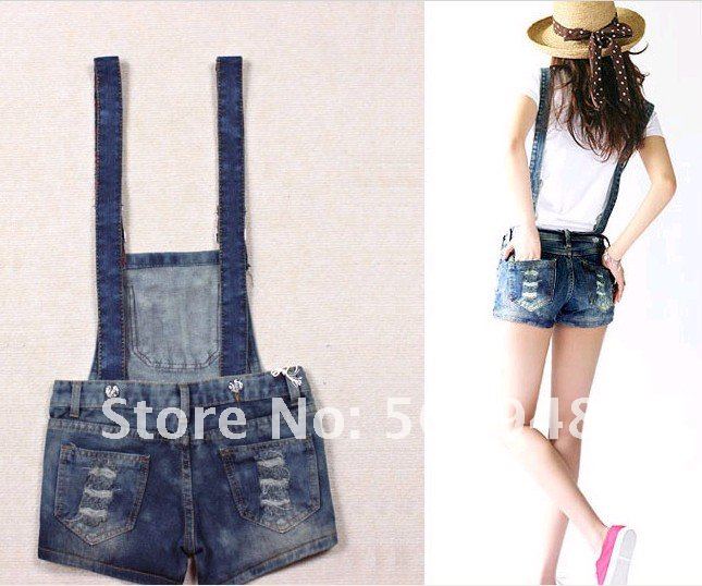 New Korean Fashion wild spring and summer of 2012 yards Slim denim shorts women strap suspenders jeans