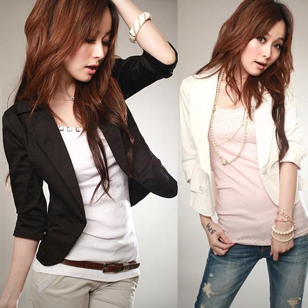 New Korean Fashion Womens Black/White Small Suit Jacket Blazer Coat 6 Size A1391