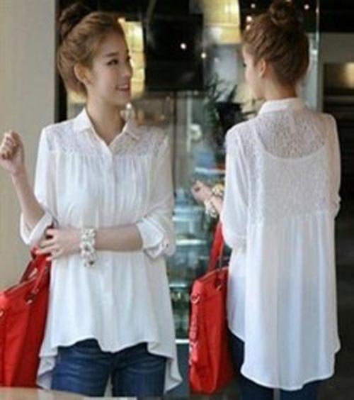 New Korean style pure white lace split joint princess blouse loose big size blouses women free shipping