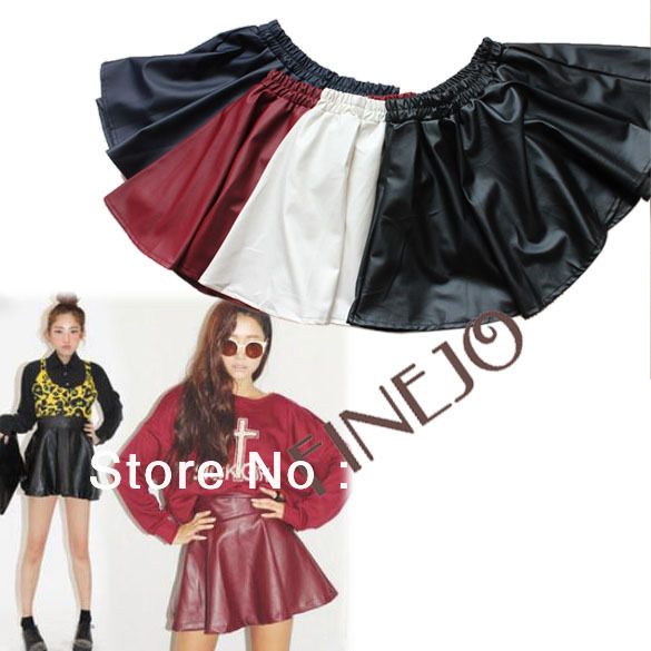 New Korean Women's Winter PU leather Ruffles Skirt Short-skirt Free shipping 9235