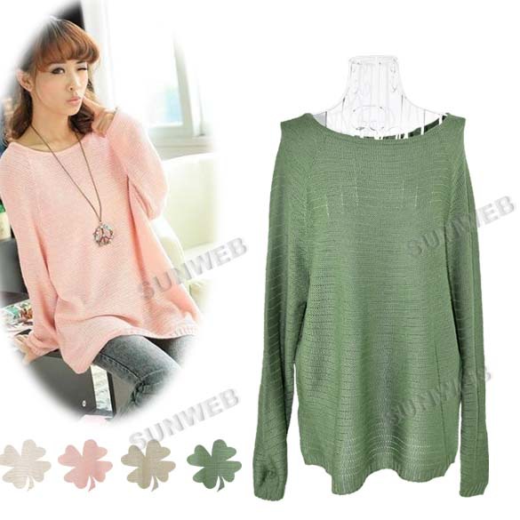 New Ladies Batwing Round Neck Wool Knitted Pullover Jumper Casual Loose Long Sweater 4Colors Free shipping 9391