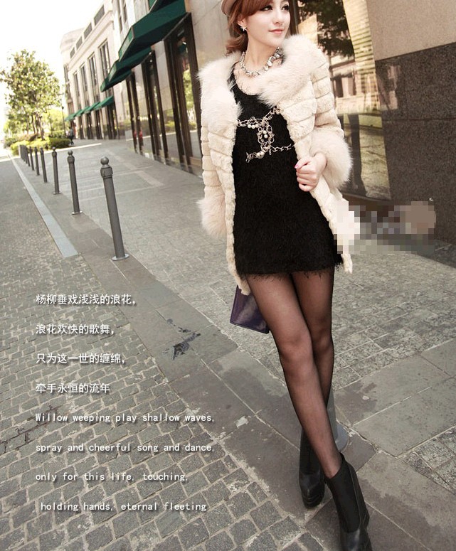 New Ladies fox fur collar wool rabbit hair coat of splicing long thick coat wool female