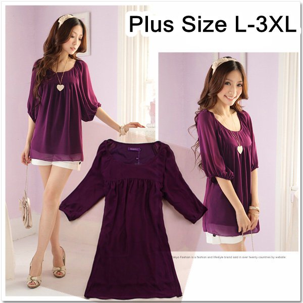 New Ladies Plus Size Half Sleeve O-neck Soft Chiffon Shirts Dress Quality Extra Large Blouses Summer T-shirts Size L-3XL