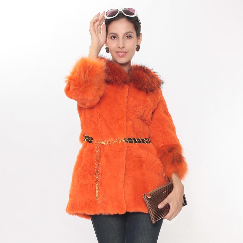 New Ladies Women's noble and generous retro fashion rabbit fur ovo collar Slim and long sections fur jacket 1206