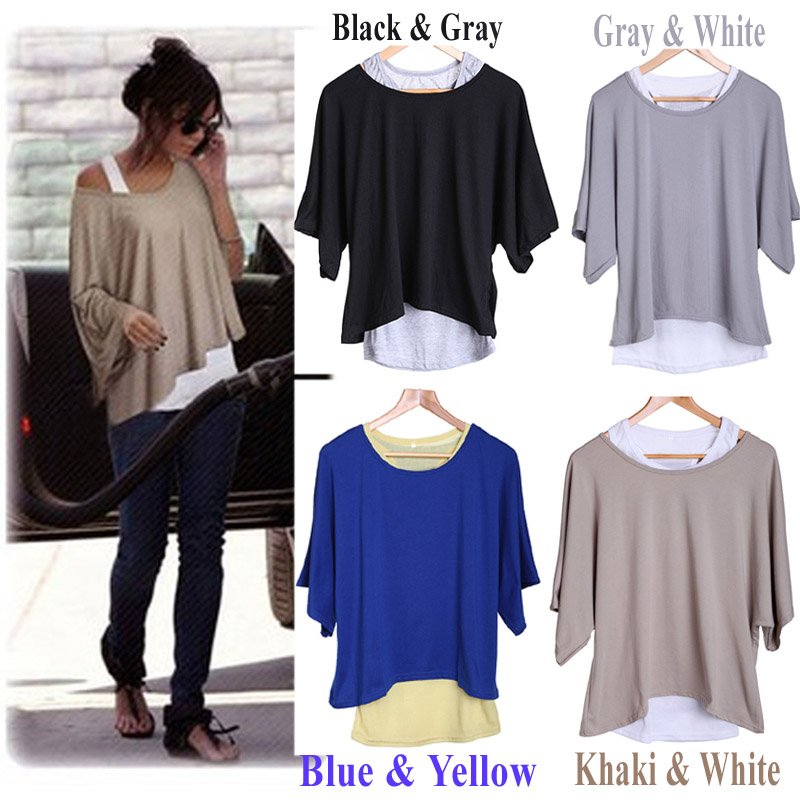 New Lady Women's Loose Tops Batwing T-Shirt Casual Blouse + Tank Vest 4 Colors  ,Free Shipping  Dropshipping