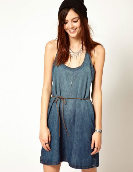 New leather cord waist waist sleeveless denim vest harness dress sent belt