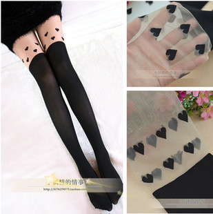 NEW Love color block patchwork over-the-knee stockings gaotong pantyhose