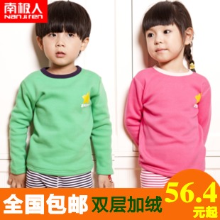 New Male girls clothing child thermal plus velvet thickening underwear set free shipping