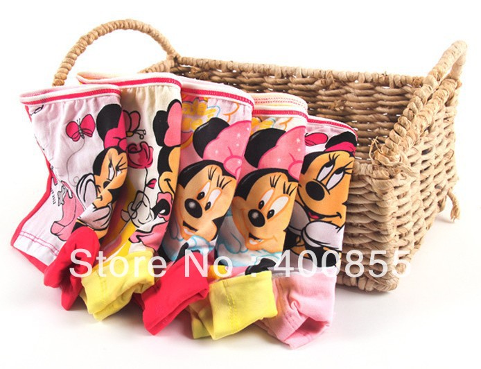 New Minnie girls cartoon boxer cotton underwear,kids cotton panties,kid's underwear,48pcs 2-6years random delivery