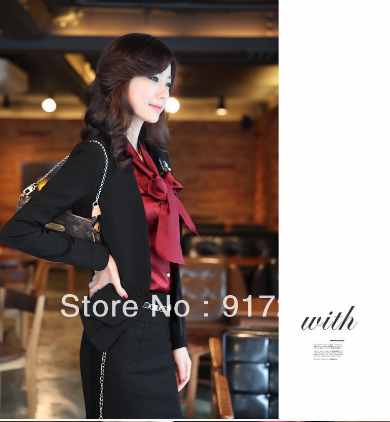 New Office Lady OL Uniform Outfit Career Formal Skirt Suit Women 1suit=Jacket + Skirt, with Corsage, Size S, M, L, XL, XXL