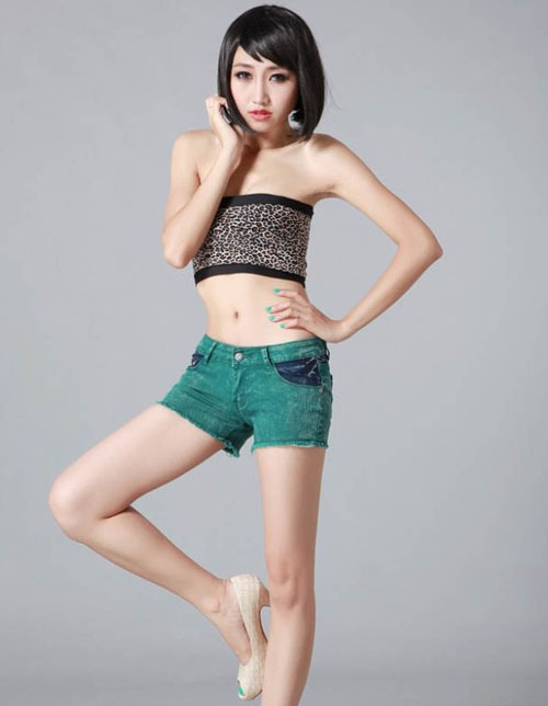 New Panties Female Fashion Joker Hot Pants Japan and Korea Women Low Waist Jeans Cyan sl13010502