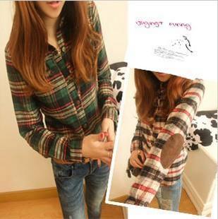 New patch plaid long-sleeve shirt three-color