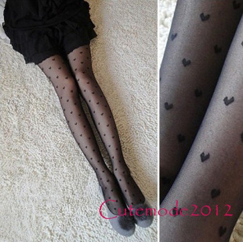 New Pretty Heart Pattern Jacquard Pantyhose/Tights Stockings K18 Black & White