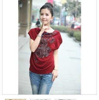 New printed peony gossamer short-sleeve Women pullover knitted bottoming sweater A05