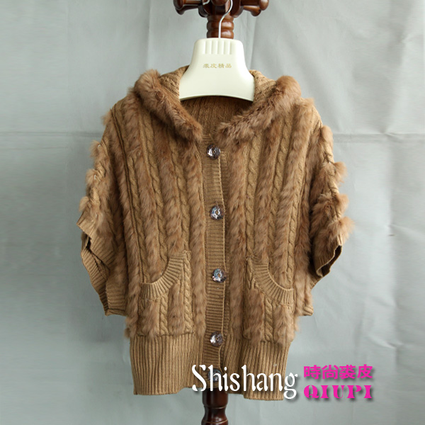 New rabbit fur knitted batwing hoody shirt  coat camel/blue/purple/black