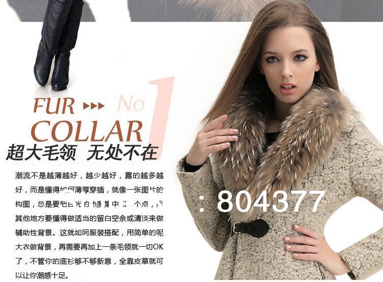 New Raccoon Fur wool Coat Women's ladies Outwear overcoat with cap autumn and winter  SB-C5