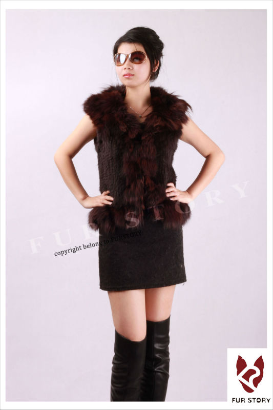 New Real knitted rabbit fur vest big fox fur collar jacket coat garment popular 4 color available