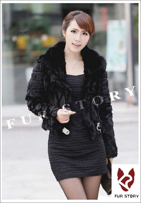 New Real rabbit fur coat with fox fur collar overcoat jacket ladies' garment elegant 6 colors