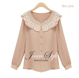 new retro fashion embroidery lace collar single-breasted wild shirt free shipping