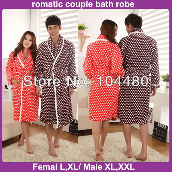 new romantic lovers flannel long sleeve bathrobe, men women couple winter sleepware L/XL/XXL size,1pcs/lot  free shipping