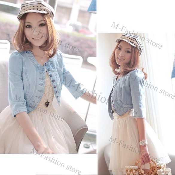 New Round Neck Waist High half Sleeve Denim Short Casual Jeanladies' fashion  Coat Jacket outerwear S/M/L S M L 5629