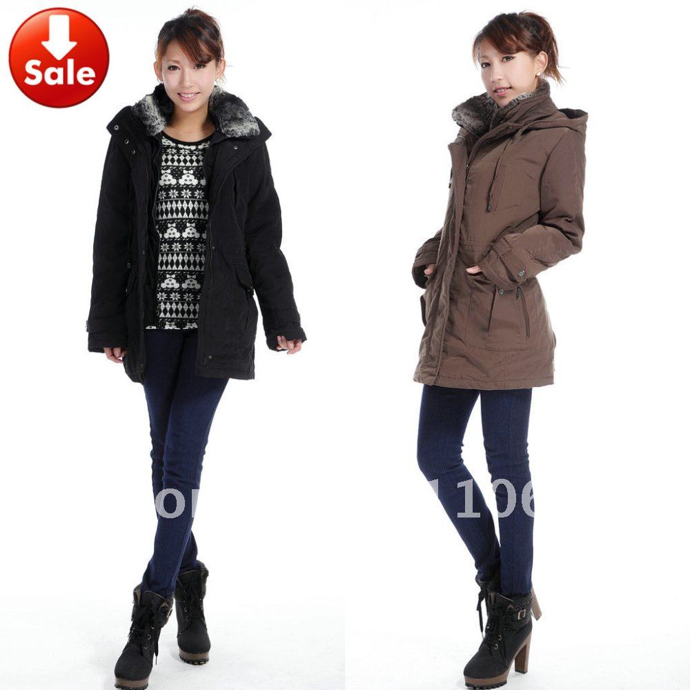 New RRP US$180 USA Size Women Hooded Hoodies Padded Winter Coat Trench Coat Long Jacket Detachable Hood and Fur Collar