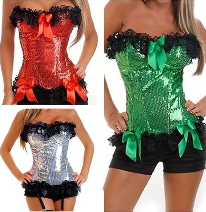 New Sequined Lace Ruffled Zip Up Corset Bustier Party Showgirl Clubwear