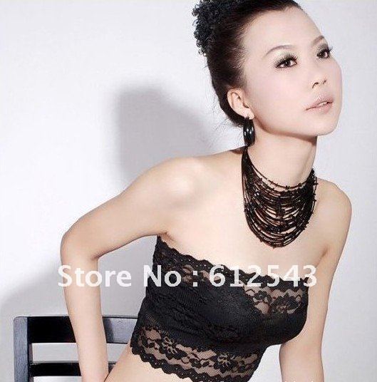 New Sexy Lace Tube Top Lingerie-Bandeau Strapless Tube Top Wrapped chest 2 Colors Black White free shipping