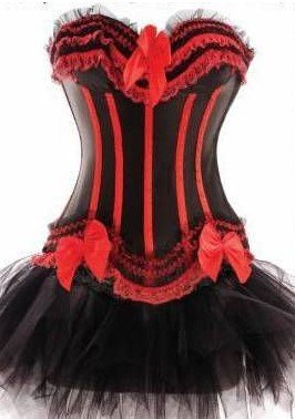 New sexy Red & Black CORSET & Black TUTU SET / G-String sexy lingerie wholesale 8138A