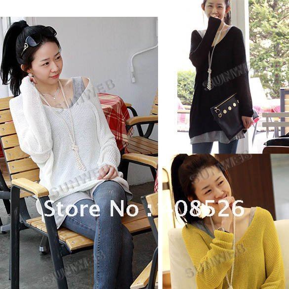 New Sexy V-neck Oversized Batwing Slouchy Knitted Sweater Women's Loose Sweater Pullover Free Shipping 7136