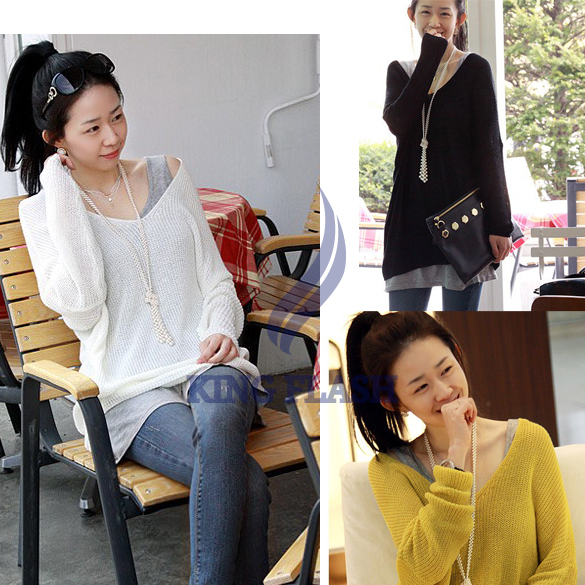 New Sexy V-neck Oversized Batwing Slouchy Knitted Sweater Women's Loose Sweater Pullover Free Shipping 7136