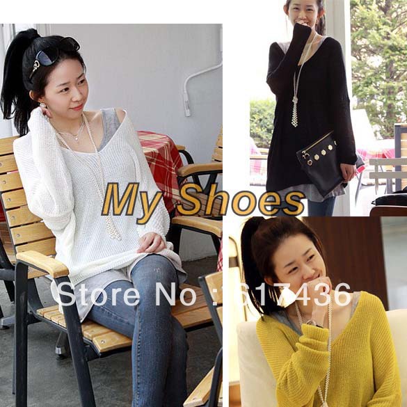 New Sexy V-neck Oversized Batwing Slouchy Knitted Sweater Women's Loose Sweater Pullover Free Shipping 7136