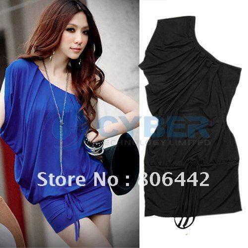 New Sexy Women's Batwing Cape Sleeve Sloping One-shoulder Party Mini Dress