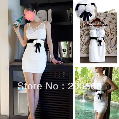 New Sexy Women's Lady Ball Slim Mini Removable Flower Decoration Sleeveless Dress Free Shipping