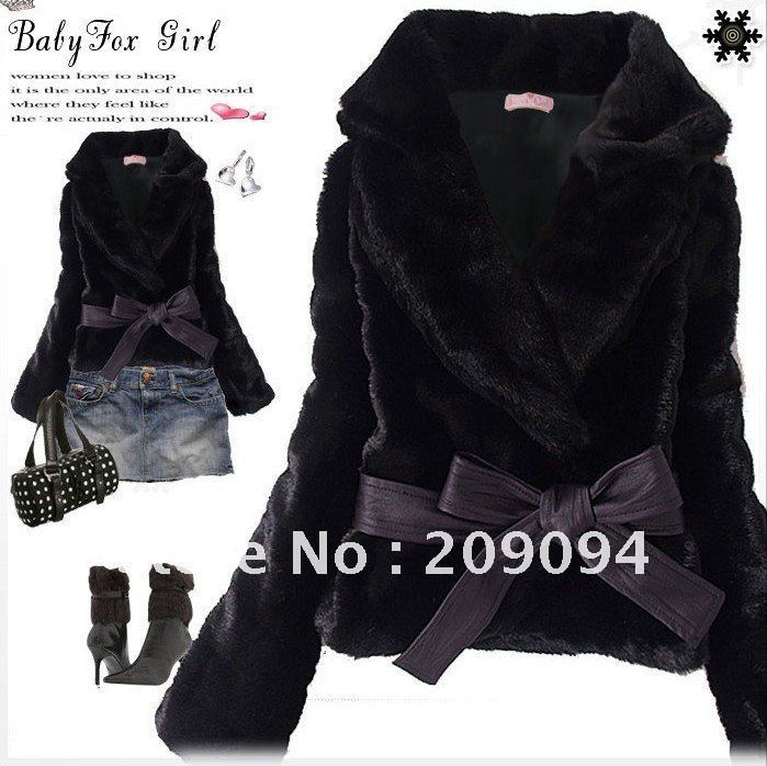 New Short Coat Women's Korean Style Outwear Belted Faux Fur Rabbit Hair free&drop shipping