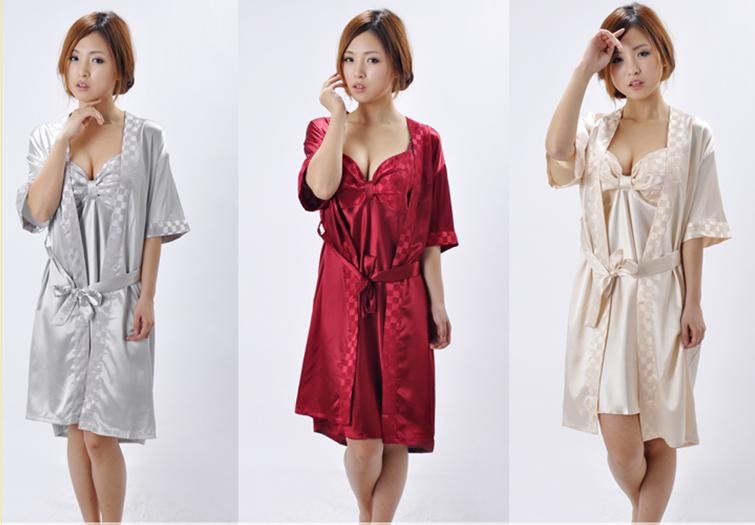 New short sleeve silk pajamas female condole belt nightgown two-piece outfit emulation silk sexy household to take