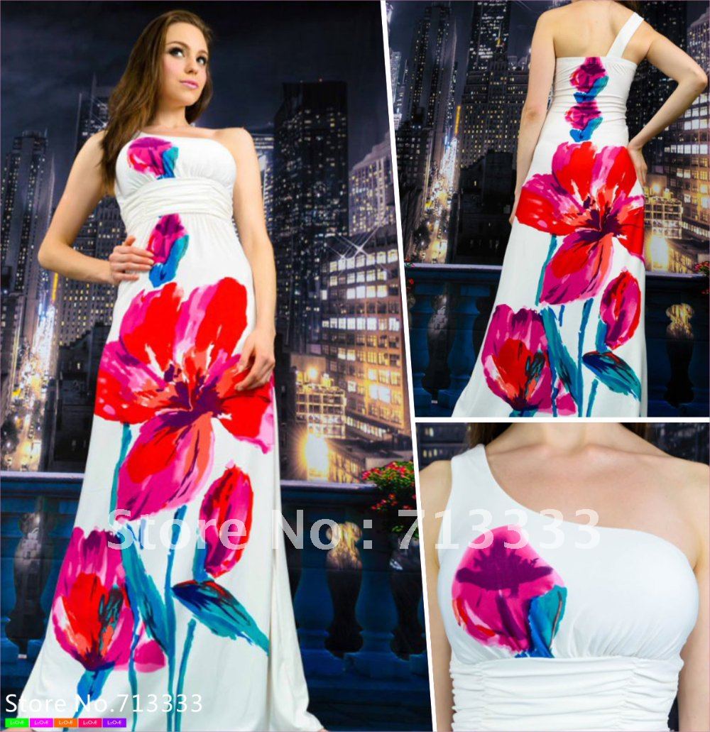 New Shoulder Sexy Red Flowers Printed Summer Women Dress - Your Favorites - Popular in Europe and the United States