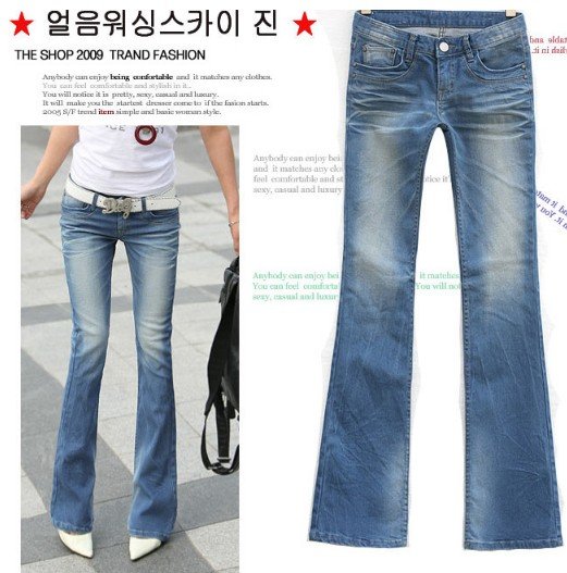 NEW simple Japenese&Korean style blue cotton jean low waist boot cut ladies jean free shipping