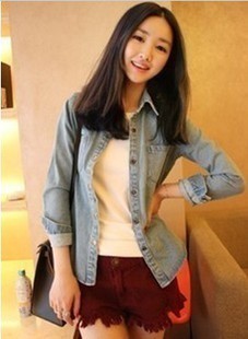 New spring and autumn slim retro finishing denim outerwear long-sleeve casual all-match female