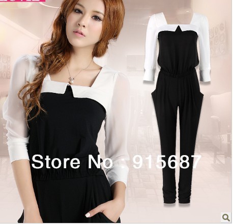 New Spring and autumn style Fashion Chiffon Slim thin jumpsuit pants coveralls Jumpsuit for ladies