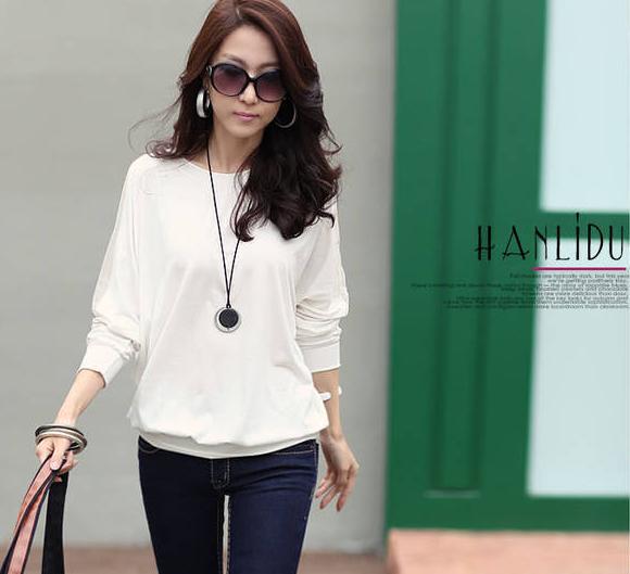 New spring han edition dress fashion lace stitching batwing coat loose big yards long sleeve T-shirt