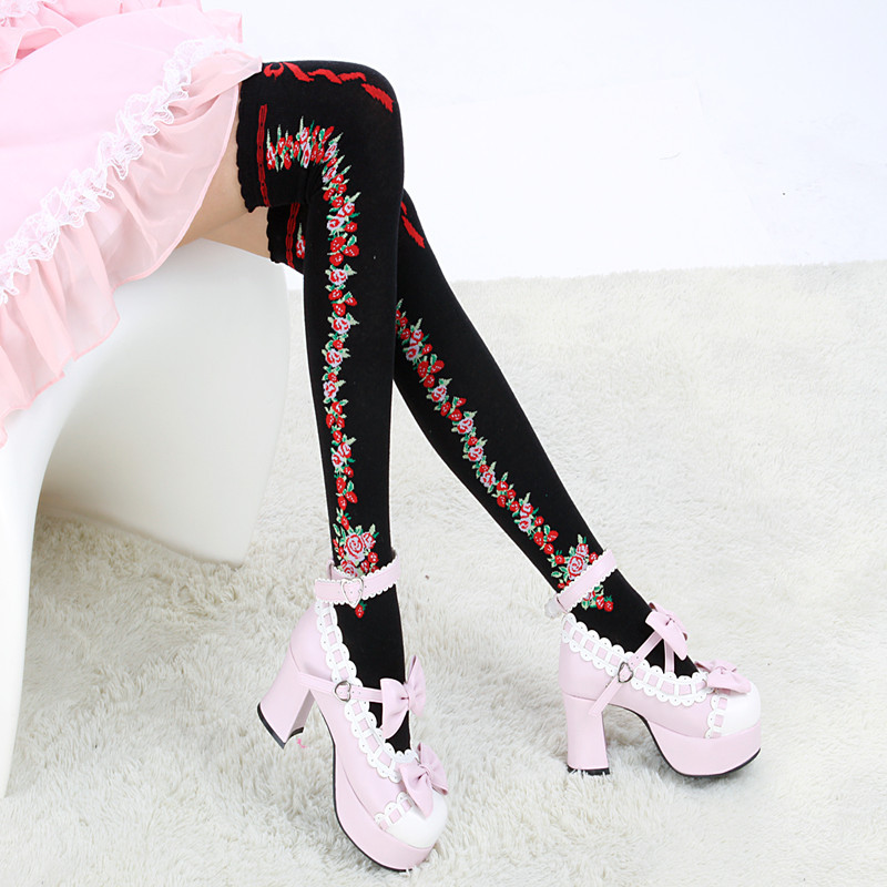 New Spring Summer Print Rose over-the-knee  high socks student fashion popular stockings wholesale Free shipping